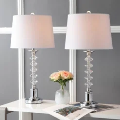 28" (Set Of 2) Kinsley Crystal Table Lamp (Includes LED Light Bulb) Clear - JONATHAN Y