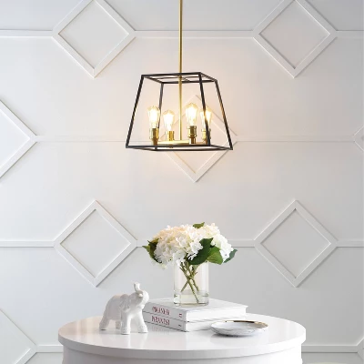 15" 4-Light Lloyd Farmhouse Industrial Iron LED Pendant Black/Brass Gold - JONATHAN Y 2 15" 4-Light Lloyd Farmhouse Industrial Iron LED Pendant Black/Brass Gold - JONATHAN Y - Image 2