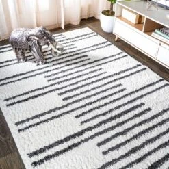 Petra Stripe Geometric Shag Area Rug - JONATHAN Y -Furniture store GUEST 03da5f10 d325 4c78 875a fe00ce182507