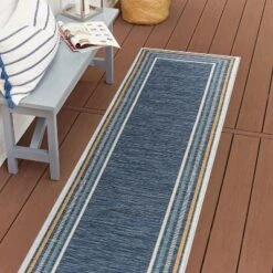 JONATHAN Y Pollux Classic Coastal Mitred Stripe Reversible Machine-Washable Indoor/Outdoor Area Rug -Furniture store GUEST 046e3a79 d2ef 4858 8f50 b6491514cbb9
