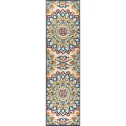Flora Abstract Bold Mandala High-Low Indoor/Outdoor Area Rug - JONATHAN Y