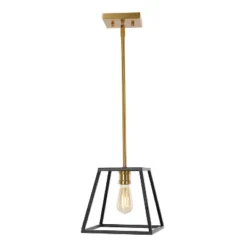 9.25" 1-Light Girard Farmhouse Industrial Iron LED Pendant Black/Brass Gold - JONATHAN Y -Furniture store GUEST 0779f60a 3b95 469f b3ea 9c185d1ed82f
