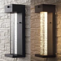 5.13" 1-Light Miranda Modern Iron/Glass Seeded Glass With Dusk-to-Dawn Sensor Outdoor Sconce Black - JONATHAN Y: ETL Listed, Integrated LED -Furniture store GUEST 07898eba 6fbf 490c 8d3e c87b229b1aba