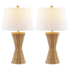 JONATHAN Y Set Of 2 27" Laura Coastal Designer Iron/Rattan Wicker Table Lamps (Includes LED Light Bulb) : Bedroom, Office Decor