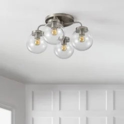 18" 4-Light Piper Farmhouse Rustic Iron/Glass LED Semi Flush Mount Nickel/Clear - JONATHAN Y -Furniture store GUEST 0afd845f a4b5 458b 8db7 ab2a81cbf50c