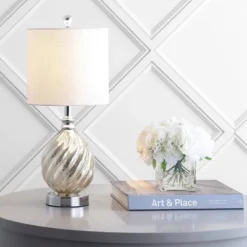 20.5" Glass/Metal Lawrence Table Lamp (Includes LED Light Bulb) Silver - JONATHAN Y