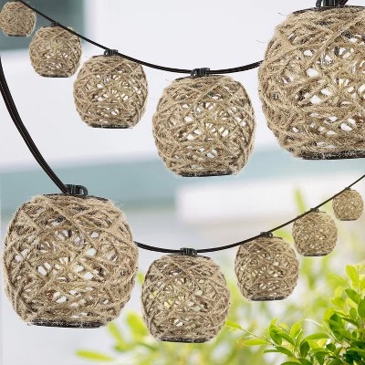 JONATHAN Y Oahu 10' 10-Light Incandescent C7 Hemp Rope Shaded String Lights: UL Listed, Indoor/Outdoor Use, LED Compatible 4 JONATHAN Y Oahu 10' 10-Light Incandescent C7 Hemp Rope Shaded String Lights: UL Listed, Indoor/Outdoor Use, LED Compatible - Image 4