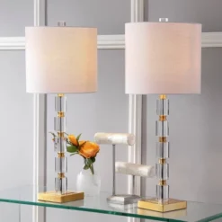 (Set Of 2) 28.5" Crystal Claire Table Lamps (Includes LED Light Bulb) Clear/Brass - JONATHAN Y