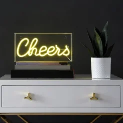 11.8" Cheers Contemporary Glam Acrylic Box Pendant: USB Powered, Wall Mountable - JONATHAN Y -Furniture store GUEST 0d8532c7 f8ab 4154 885a 6c8bffe0abe5