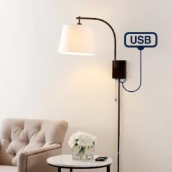 22.5" 1-Light Gosling Gooseneck Swing Arm Wall Sconce With Pull-Chain And USB Charging Port Bronze - JONATHAN Y: Industrial Plug-In/Hardwire, LED -Furniture store GUEST 0e3d1152 607a 4e32 aa88 0793391a44ab