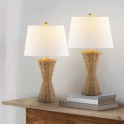 JONATHAN Y Set Of 2 27" Laura Coastal Designer Iron/Rattan Wicker Table Lamps (Includes LED Light Bulb) : Bedroom, Office Decor -Furniture store GUEST 0e6ae468 c25a 4863 a0bc aad9355c65ec