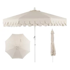 JONATHAN Y Tracy 9 Ft. Classic MidCentury Scalloped Fringe Market Patio Umbrella With Auto-Tilt, Crank, Wind Vent And UV Protection -Furniture store GUEST 0fee6c33 7d5b 49a6 a5a2 aac8658778d3