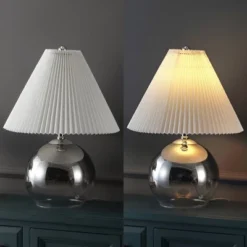 22.5" Louisa MidCentury Round Glass/Iron Pleated Shade Table Lamp (Includes LED Light Bulb) Smoke Gradient/Chrome - JONATHAN Y 11 22.5" Louisa MidCentury Round Glass/Iron Pleated Shade Table Lamp (Includes LED Light Bulb) Smoke Gradient/Chrome - JONATHAN Y -Furniture store GUEST 1092a287 e515 4507 9594 f70a1baea4e1