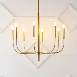 27.25" 8-Light Amoros Modern Mid-Century Iron LED Chandelier Gold Painting - JONATHAN Y