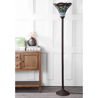 71" Dragonfly Tiffany Style Torchiere Floor Lamp (Includes Energy Efficient Light Bulb) - JONATHAN Y 2 71" Dragonfly Tiffany Style Torchiere Floor Lamp (Includes Energy Efficient Light Bulb) - JONATHAN Y - Image 2
