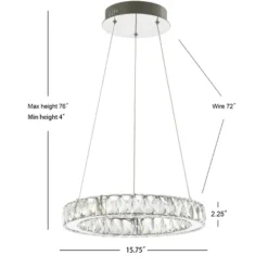 15.75" Metal/Crystal Adjustable Reese Pendant (Includes Energy Efficient Light Bulb) Chrome - JONATHAN Y -Furniture store GUEST 129c5049 cc8d 4c58 a979 481ab09bd602