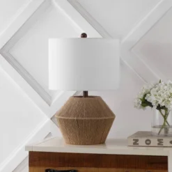 JONATHAN Y 21.75" Alma Coastal Rustic Iron/Rope Table Lamp (Includes LED Light Bulb) Brown : Linen Shade -Furniture store GUEST 13b3f73e d4cf 4826 a268 6261dc3a2fcc