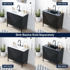 JONATHAN Y Rowan Geometric Modern Transitional 2-Shelf Bath Vanity Cabinet Only (Sink Basin Not Included) -Furniture store GUEST 13dbcbc0 de84 4b8c b492 67e689528da9
