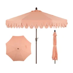 JONATHAN Y Tracy 9 Ft. Classic MidCentury Scalloped Fringe Market Patio Umbrella With Auto-Tilt, Crank, Wind Vent And UV Protection -Furniture store GUEST 14008c6f 9f61 4074 b6b7 9719298a4f4b