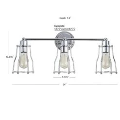 24" Evelyn Vanity Wall Light Chrome - JONATHAN Y: Industrial 3-Light Sconce, ETL Listed -Furniture store GUEST 14edf388 179a 4a91 b1d2 eb4cca7f3421