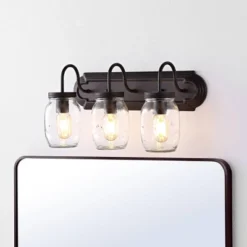 19.3" LED 3-Light Gaines Industrial Iron Mason Jar Wall Sconce Oil Rubbed Bronze/Clear - JONATHAN Y: UL Listed, Eco-Friendly