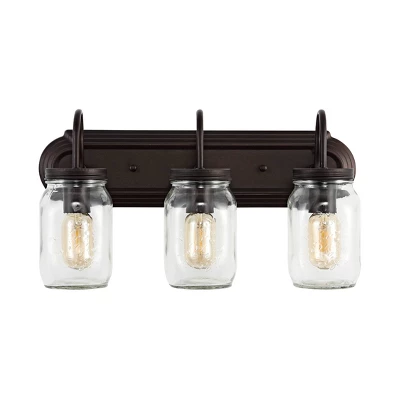 19.3" LED 3-Light Gaines Industrial Iron Mason Jar Wall Sconce Oil Rubbed Bronze/Clear - JONATHAN Y: UL Listed, Eco-Friendly 3 19.3" LED 3-Light Gaines Industrial Iron Mason Jar Wall Sconce Oil Rubbed Bronze/Clear - JONATHAN Y: UL Listed, Eco-Friendly - Image 3