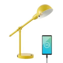 20.25" Curtis Vintage Industrial Iron Adjustable Dome Shade Task Lamp With USB Charging Port (Includes LED Light Bulb) - JONATHAN Y -Furniture store GUEST 19d82ee4 ba83 45f0 8a89 7aefbb539459