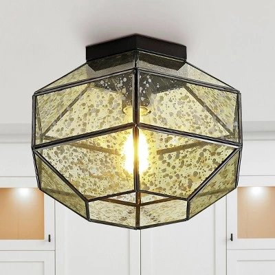 12.5" 1-Light Evelyn Vintage Farmhouse Iron/Glass LED Flush Mount Oil Rubbed Bronze - JONATHAN Y 3 12.5" 1-Light Evelyn Vintage Farmhouse Iron/Glass LED Flush Mount Oil Rubbed Bronze - JONATHAN Y - Image 3