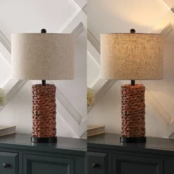 JONATHAN Y Elicia (Set Of 2) 25" Coastal Water Hyacinth (Includes LED Light Bulb) Table Lamps Dark Brown: Linen Shade, UL Listed -Furniture store GUEST 1b97059e 27bc 4e5b b426 e380446e1413