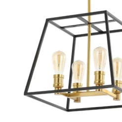 15" 4-Light Lloyd Farmhouse Industrial Iron LED Pendant Black/Brass Gold - JONATHAN Y 17 15" 4-Light Lloyd Farmhouse Industrial Iron LED Pendant Black/Brass Gold - JONATHAN Y -Furniture store GUEST 1e156816 c9f9 466c 85ee 9309767452d8