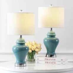 22" LED Ceramic And Iron Qin Classic Cottage Table Lamp - JONATHAN Y