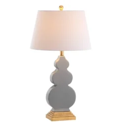 29" Ceramic/Resin Carter Table Lamp (Includes LED Light Bulb) Gray - JONATHAN Y: Modern Linen Shade, UL Listed, E26 Socket