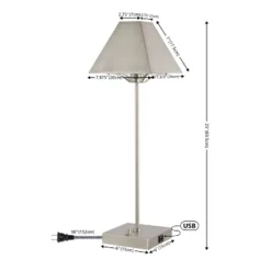 25" Ruthen Industrial Style Iron Pyramid Bedside Table Lamp With USB Charging Port (Includes LED Light Bulb) Nickel - JONATHAN Y -Furniture store GUEST 21db801a 292f 4798 a2f2 1c121d6d9da6