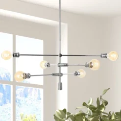 36" 6-Light Atlas Modern Vintage Iron Arm-Adjustable LED Chandelier Chrome - JONATHAN Y -Furniture store GUEST 21f3b3cb 57b2 4698 93a7 02daaaae30bb