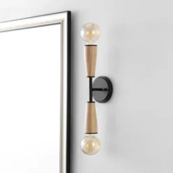 5.13" 2-Light Katia Modern Iron/Wood Double Sided Hourglass LED Sconce - JONATHAN Y: Wall Mounted Lighting Fixture -Furniture store GUEST 235e3bdf 93a6 44f0 9b77 1efde1458b0c