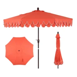 JONATHAN Y Tracy 9 Ft. Classic MidCentury Scalloped Fringe Market Patio Umbrella With Auto-Tilt, Crank, Wind Vent And UV Protection -Furniture store GUEST 242ca8b0 3128 4445 ad8b ad4b262b49f5