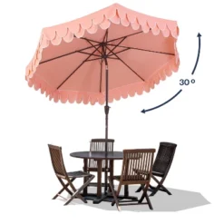 JONATHAN Y Tracy 9 Ft. Classic MidCentury Scalloped Fringe Market Patio Umbrella With Auto-Tilt, Crank, Wind Vent And UV Protection -Furniture store GUEST 2772b7cf 6223 439a 9b19 7dffd4dcb8e7