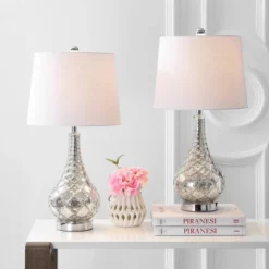 25.5" (Set Of 2) Darren Glass Table Lamp (Includes LED Light Bulb) Silver - JONATHAN Y