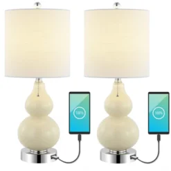 (Set Of 2) 22" Cora Classic Vintage Glass LED Table Lamp With USB Charging Port (Includes LED Light Bulb) - JONATHAN Y 18 (Set Of 2) 22" Cora Classic Vintage Glass LED Table Lamp With USB Charging Port (Includes LED Light Bulb) - JONATHAN Y -Furniture store GUEST 28945f95 07d4 41cb a3e4 e24b76a87c9e