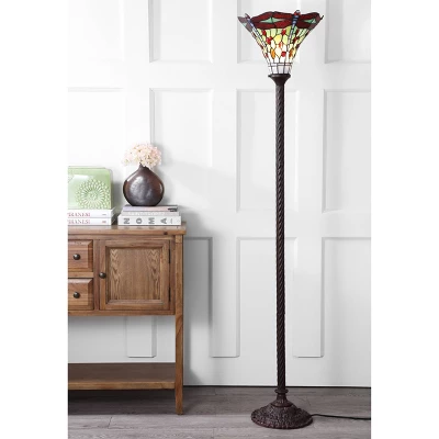 71" Dragonfly Tiffany Style Torchiere Floor Lamp (Includes Energy Efficient Light Bulb) - JONATHAN Y 1 71" Dragonfly Tiffany Style Torchiere Floor Lamp (Includes Energy Efficient Light Bulb) - JONATHAN Y