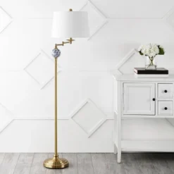 61.5" Aveiro Classic Midcentury Iron LED Floor Lamp Brass Gold LED Light Bulb (Includes LED Light Bulb) - JONATHAN Y -Furniture store GUEST 2a7f55b1 9b01 4ec5 9969 a520ebe8fe7e