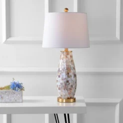 28" Jocelyn Seashell Table Lamp (Includes LED Light Bulb) White - JONATHAN Y