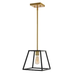 9.25" 1-Light Girard Farmhouse Industrial Iron LED Pendant Black/Brass Gold - JONATHAN Y -Furniture store GUEST 2cf83c7f cde3 407f 941c ebd04a58f1dd