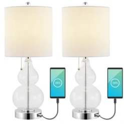(Set Of 2) 22" Cora Classic Vintage Glass LED Table Lamp With USB Charging Port (Includes LED Light Bulb) - JONATHAN Y 17 (Set Of 2) 22" Cora Classic Vintage Glass LED Table Lamp With USB Charging Port (Includes LED Light Bulb) - JONATHAN Y -Furniture store GUEST 2d50bb2d 51a6 452f b179 77ca7631cf80