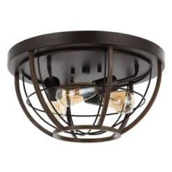 15.75" 3-Light Lyla Rustic Farmhouse Iron LED Flush Mount Wood Finished/Oil Rubbed Bronze - JONATHAN Y -Furniture store GUEST 306c08cf ee6a 4e7e 864c d65d0ea03287