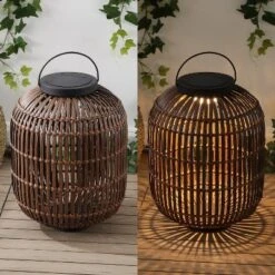 JONATHAN Y Nara Modern Global Faux Rattan Integrated Indoor/Outdoor LED Solar Powered Lantern -Furniture store GUEST 3083d69b d005 44ba a3c6 626a543e9841