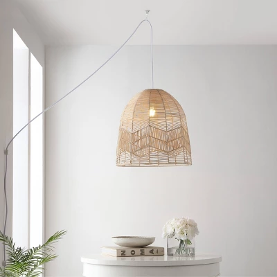 17.5" 1-Light Sofia Farmhouse Coastal Rattan LED Pendant Brown - JONATHAN Y 2 17.5" 1-Light Sofia Farmhouse Coastal Rattan LED Pendant Brown - JONATHAN Y - Image 2