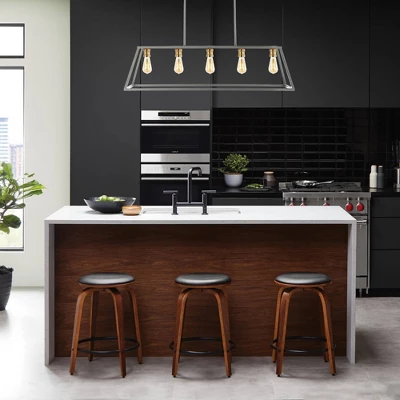 38" LED 5-Light Floyd Iron Adjustable LED Pendant Gray/Brass - JONATHAN Y 4 38" LED 5-Light Floyd Iron Adjustable LED Pendant Gray/Brass - JONATHAN Y - Image 4