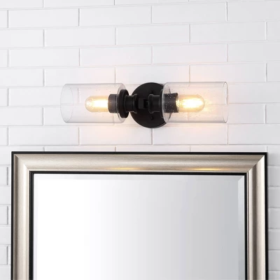 16.5" LED 2-Light Jules Edison Cylinder Iron/Seeded Glass Contemporary Wall Sconce Black - JONATHAN Y: UL Listed, Modern Vanity Lighting 1 16.5" LED 2-Light Jules Edison Cylinder Iron/Seeded Glass Contemporary Wall Sconce Black - JONATHAN Y: UL Listed, Modern Vanity Lighting