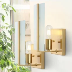 (Set Of 2) 5.5" 1-Light Mila Modern Coastal Iron/Glass LED Sconce Brass Gold - JONATHAN Y: Art Deco, Eco-Friendly LED, UL Listed -Furniture store GUEST 32b48b87 b30e 40f6 a175 4ac0c72f0754